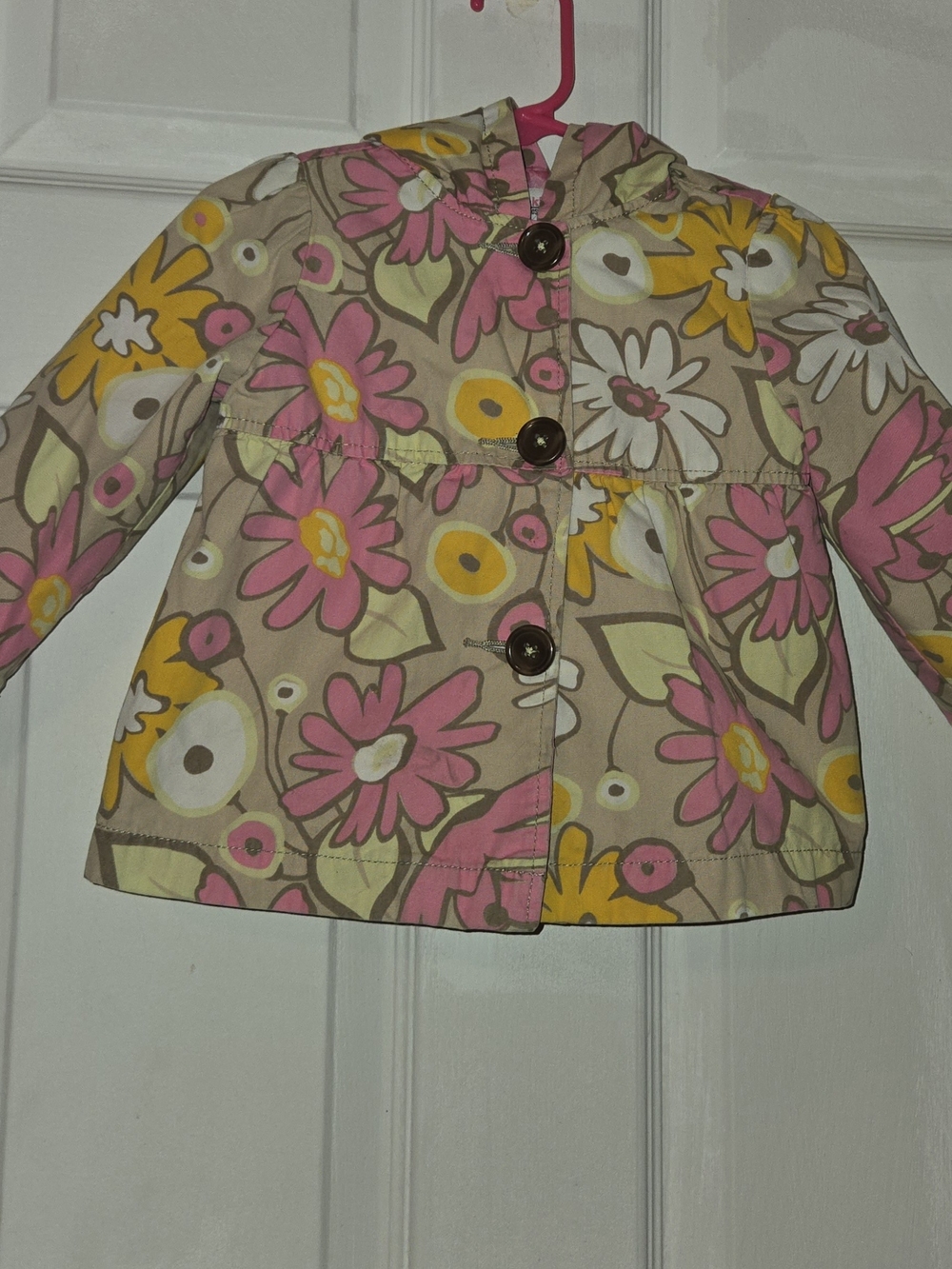Oshkosh Girls Floral Hooded Raincoat - Pink & Yellow SZ 18M